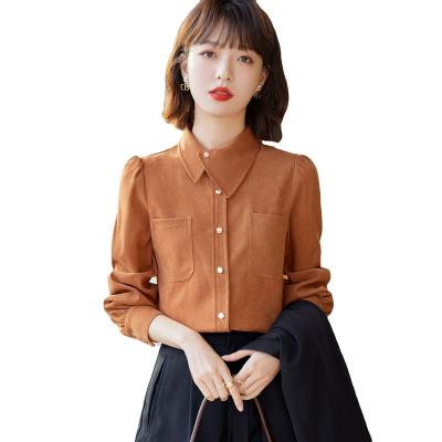 China 2022 Hong Kong Style Asymmetrical French Tops Lapel Design Antistatic Sense Minority Shirt Women's Lapel Design Sense for sale