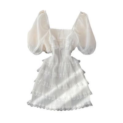 China Breathable soft wind first like the skirt the white square neck cake dress 2021 summer French seaside holiday beach news for sale