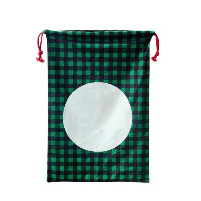 China Chinese Style Christmas Stocking Decoration Santa Sack North Pole Express Black Plaid Red White Green Santa for sale