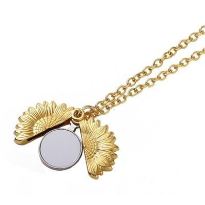 China Custom Photo Gold Pendant Necklace Sublimation Ladies Necklace Stainless Steel Fashion Stainless Steel Sunflower Jewelry for sale