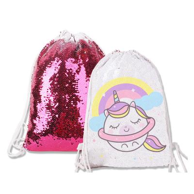 China Waterproof Sublimation Double Sided Sequins Paper Bag Custom String Bag Magic Advertising Backpack for sale