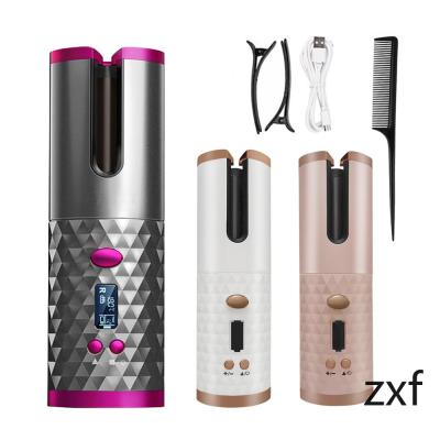 China USB Rechargeable Curling Iron Portable Cordless Automatic Hair Curler for LCD Display Curly Machine with 1 Comb+2pc Clips 45612 for sale