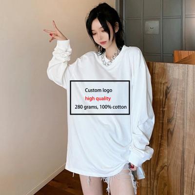 China Your Own Logo 280 Grams Cotton Anti-Wrinkle Wholesale Custom White T-Shirt Men's 100% Long Sleeve T-Shirts for sale