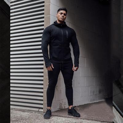 China Breathable Training Jogger Sweatsuit 2 Piece Fleece Tracksuit Sweatshirt Set Embroidery Custom Seller Logo For Men Sports Black for sale