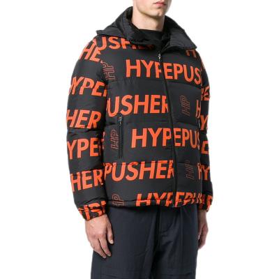 China OEM QUICK DRY Custom Men's All Over Print Down Warm Hooded Stripper Jacket Winter Jackets For Man for sale