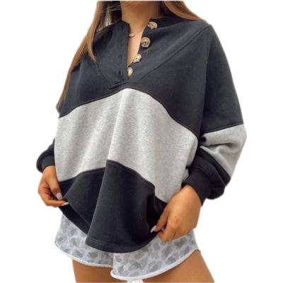 China Custom Oversized Waterproof Cotton Polyester Color Block Button Up Pullover Plus Size Women Sweatshirts for sale