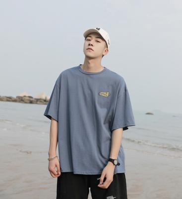 China New Arrivals Breathable T-shirt Short Sleeve Teenage Summer Mens Solid Fabric Loosen Plus Size Breathable T-shirt for sale