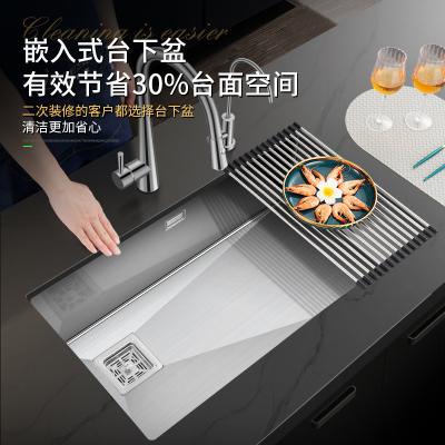 China Without Faucet 304 Stainless Steel Sink Left Side Drain Large Single Sink Kitchen Under Manual Counter Basin Thickened Dish Sink Wholesale for sale