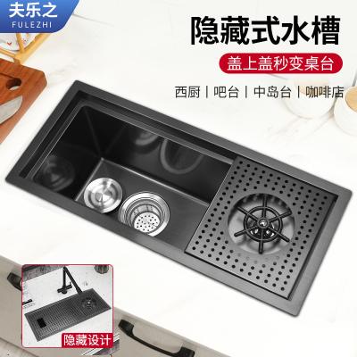 China Without Faucet Wholesale Frontal Stainless Steel Kitchen Sink With Single Lid Cup Washer Black for sale