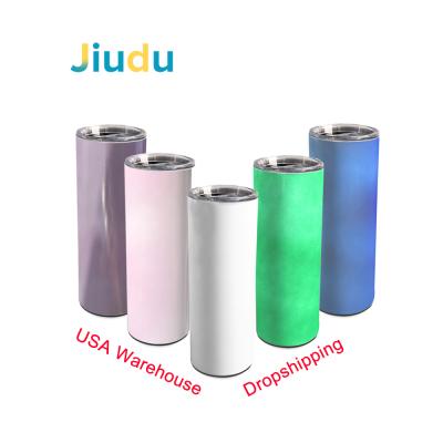 China Viable USA Warehouse Stock UV Changing Glow In Dark Straight Tumbler 20oz Sublimation Tumblers for sale