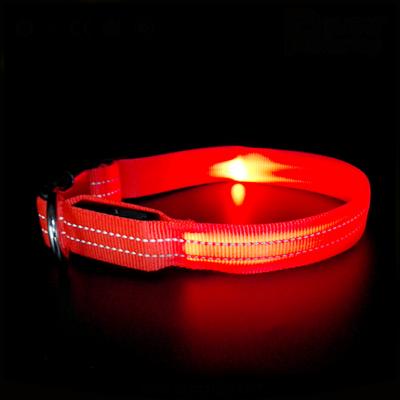 China 2021 Viable Adjustable Nylon Dog Collar LED Night Flashing Glowing Light Safety Dog Collars for sale