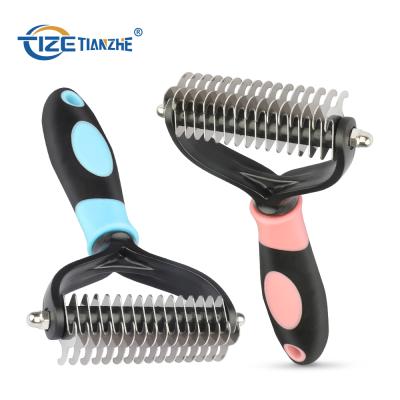 China OEM Durable High Quality Stainless Steel Pet Deshedding Dematting Tool Fur Brush Sided Open Comb for sale