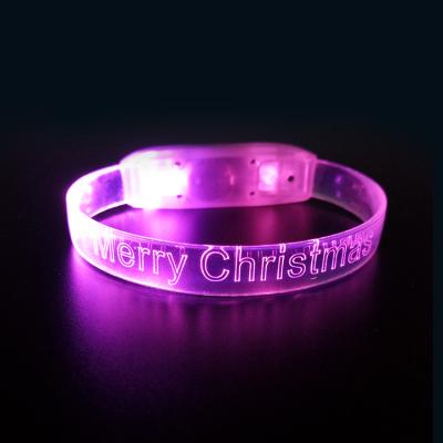 China Flat Fiber Optic TPU Wedding Decoration Colorful Noise Activated Led Wristbands For Event Party for sale