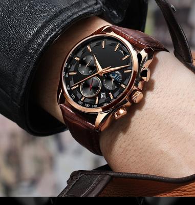 China Automatic Date 2022 Fashion Rose Gold Luxury Brand Brushed Effect Watch Case Men Stainless Steel Chronograph Quartz Wristwatches for sale