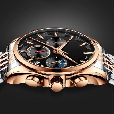 China Automatic date 2022 mounted gold color fashion busigness men's sapphire stainless steel chronograph quartz glass wristwatches for sale