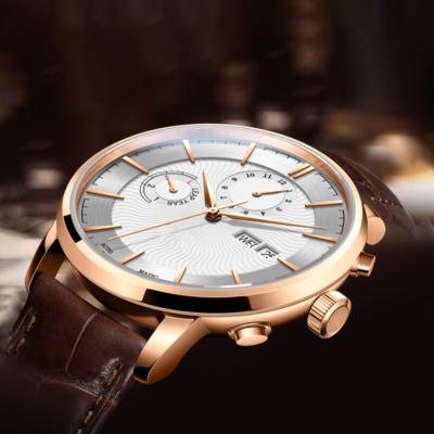 China High Quality Automatic Date Men Stainless Steel Watch OEM China Factory Automatic Leather Strap Chronograph Custom Watch for sale