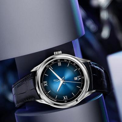 China Automatic Date 2022 Top Marks Fashion Luxury Blue Dial Leather Strap Sapphire Glass Sports Men Automatic Stainless Steel Watch for sale