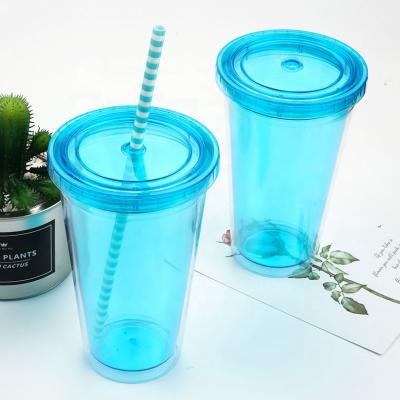 China Tumbler 450ml Cups With Straw Custom Logo Clear Double Plastic [JT-W8046] BPA Free Walled Tumbler Plastic for sale