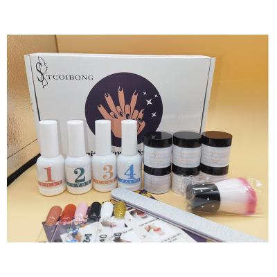 China Excellent Nail Art Effect Wholesale Activator Base and Top Coat Private Label Starter Dipping Powders Acrylic Nail Set Dip Powder Kit for sale