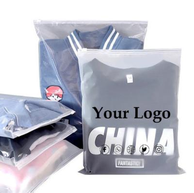 China Custom Logo Moisture Proof Frosted Zipper Bags For Clothing Packaging Lock Self Sealing Bag Zip Frosted High Quality for sale