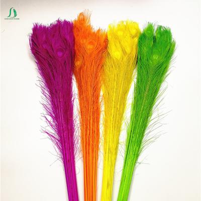 China Wholesale Decorative Bleached Dyed 90-100cm Peacock Feather For Cheap Sale for sale