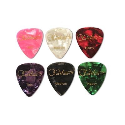 China All Kind of Gift Cheerhas Celluloid Silk Print and Jewelry Jewelry and Pearl Color Guitar Picks with Logo Printed on 1 Side for sale