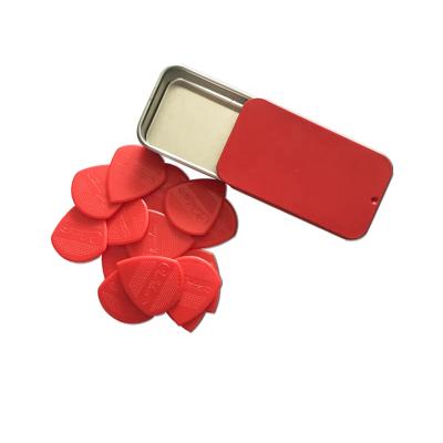 China All Kind Gift Guitar And Jewelry Drop Shape Red ABS Embossed Guitar Picks Red Color In Non - Slip Metal Box JazzIII for sale