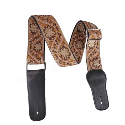 China Fashionable folk style embroidery jacquard weave guitar tie leather ends for sale