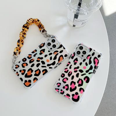 China European and American Leopard Print Chain Lanyard Soft TPU Shockproof Clear Case for iPhone 12 mini pro max for sale