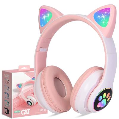 China New Manufacture Cat Control Gaming Wireless Headset Cute Comfortable Ear Wireless Headset Over Ear Headset With Colorful Light for sale