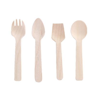 China Disposable 16cm Disposable birch cake dessert printable LOGO independent packaging degradable wooden knife fork and spoon set tableware for sale