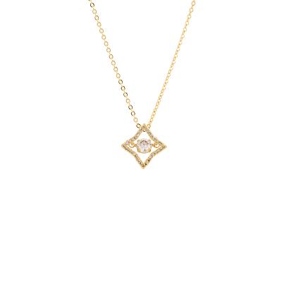 China Wholesale Trendy Korean Fashion Real Copper Inlay Cubic Zirconia Jewelry Square Shape Gold Plated Necklace for sale