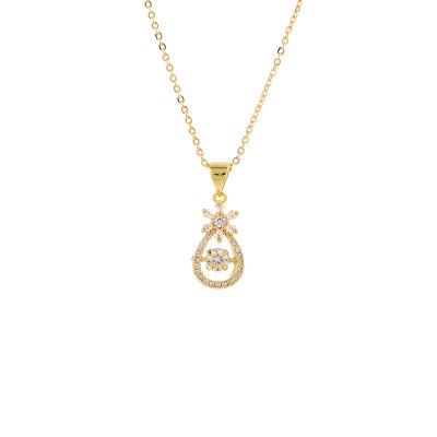 China Trendy Wholesale Fashion Girls Inlay Cubic Zirconia Jewelry Teardrop Copper Gold Plated Pendant Necklace True for sale