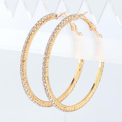 China Trendy Fashion Women's Full Circle Rhinestone Earring 50mm Hoop Earrings 50mm Girls Earring Jewerly Wholesale for sale