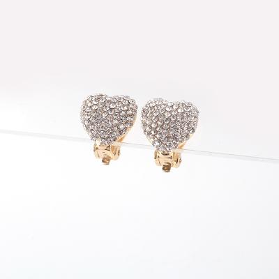 China Beautiful Strength Is Top Fashionable Jewelry Alloy Rhinestone Heart Shape 1.4cm Clip On Earrings for sale