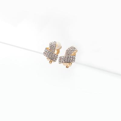 China Cute Trendy Gold Plated Alloy Ear Cuff Clip Earrings Sliver Rhinestone Jewelry Rhinestone Clip On Earrings for sale