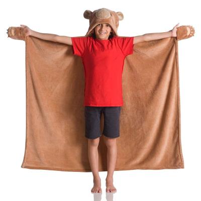 China Bear Anti-pilling Hooded Blanket for Kids, 3D Toddler Wearable Animal Snuggie Throw for sale