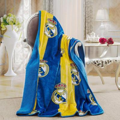 China Real Madrid Anti-Pilling Sherpa Silk Touch Lined Throw Blanket for sale