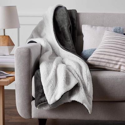 China Micromink Anti-Pilling Sherpa Blanket Super Soft, Wrinkle Resistant - Charcoal for sale