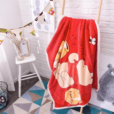 China Factory direct wholesale100*140cm anti-pilling double ply berber bear red baby and flannel sherpa fleece quilt stock for sale