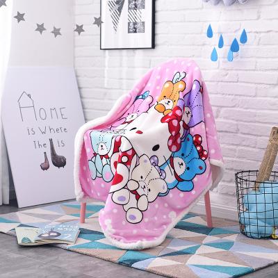 China Wholesale 2ply cute flannel fleece blanket pink cat anti-pilling sherpa and cartoon printed kids super soft comforter for sale