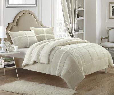 China Home comforter set with striped Sherpa and plush quilted for sale