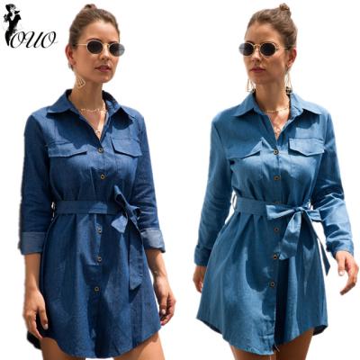 China Breathable Popular Design Fashion Long Sleeves Women Denim Dresses OC107 for sale