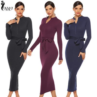 China High Quality Breathable Stand Collar Slim Fit 5XL Plus Size Knitted Womens Dresses OC111 for sale