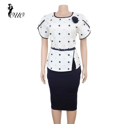 China High quality breathable 2 piece set popular women pencil skirt 5XL plus size office lady fashon dress OC48 for sale