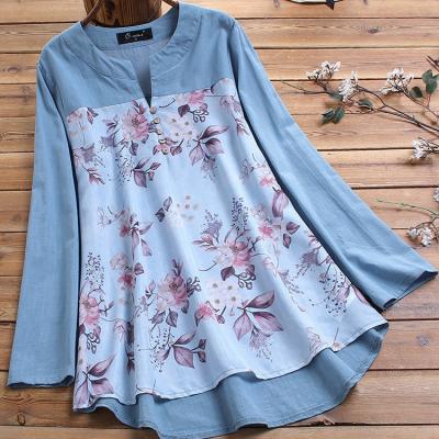 China Anti-Wrinkle Plus Size New Design Floral Printed Women Long Sleeve Canvas Shirts OC516 for sale