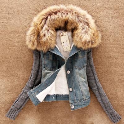 China Anti-wrinkle plus size winter fashion design women denim coats with fur OC234 for sale