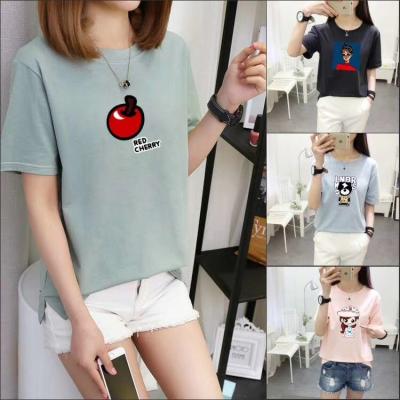 China QUICK DRY Wholesale Low Price Latest Design Girl Cartoon T Shirts Printed Women Cotton T Shirts OC93 for sale