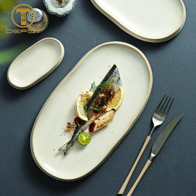 China Wholesale Factory Price Stocked Ceramic Splice Nordic Style Dinnerware Oval Dish for sale