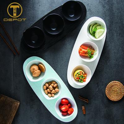 China Stocked Mini Fruit Bowl With Tray Sets 3 Serving Dishes Ceramic Appetizer Bowls Set For Catering for sale